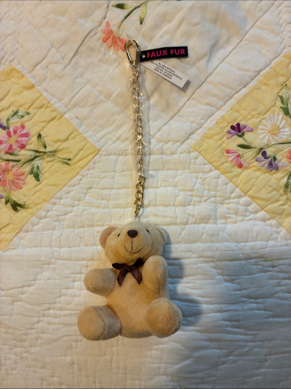 Beige Teddy Bear Keychain/Bag Charm with Brown Bow